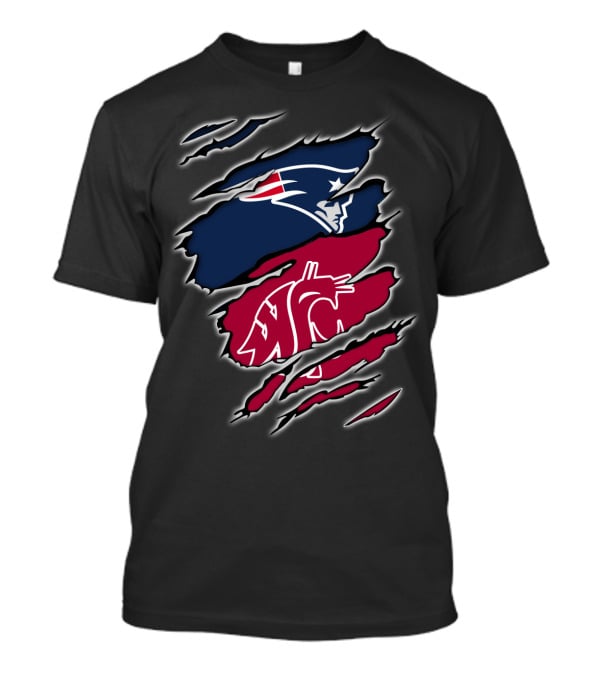 Patriots New England And Washington State Cougars Logos Torn T-Shirt