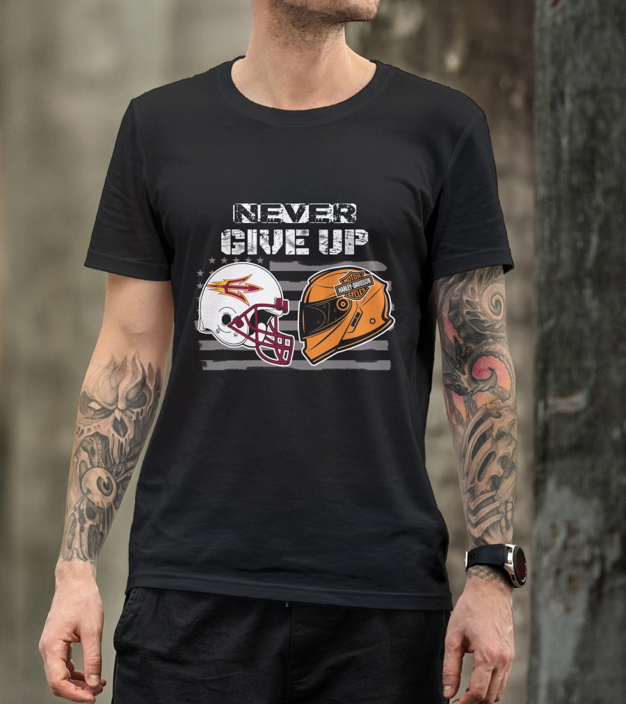 Never Give Up Asu Sun Devils Harley Davidson Helmet T-Shirt