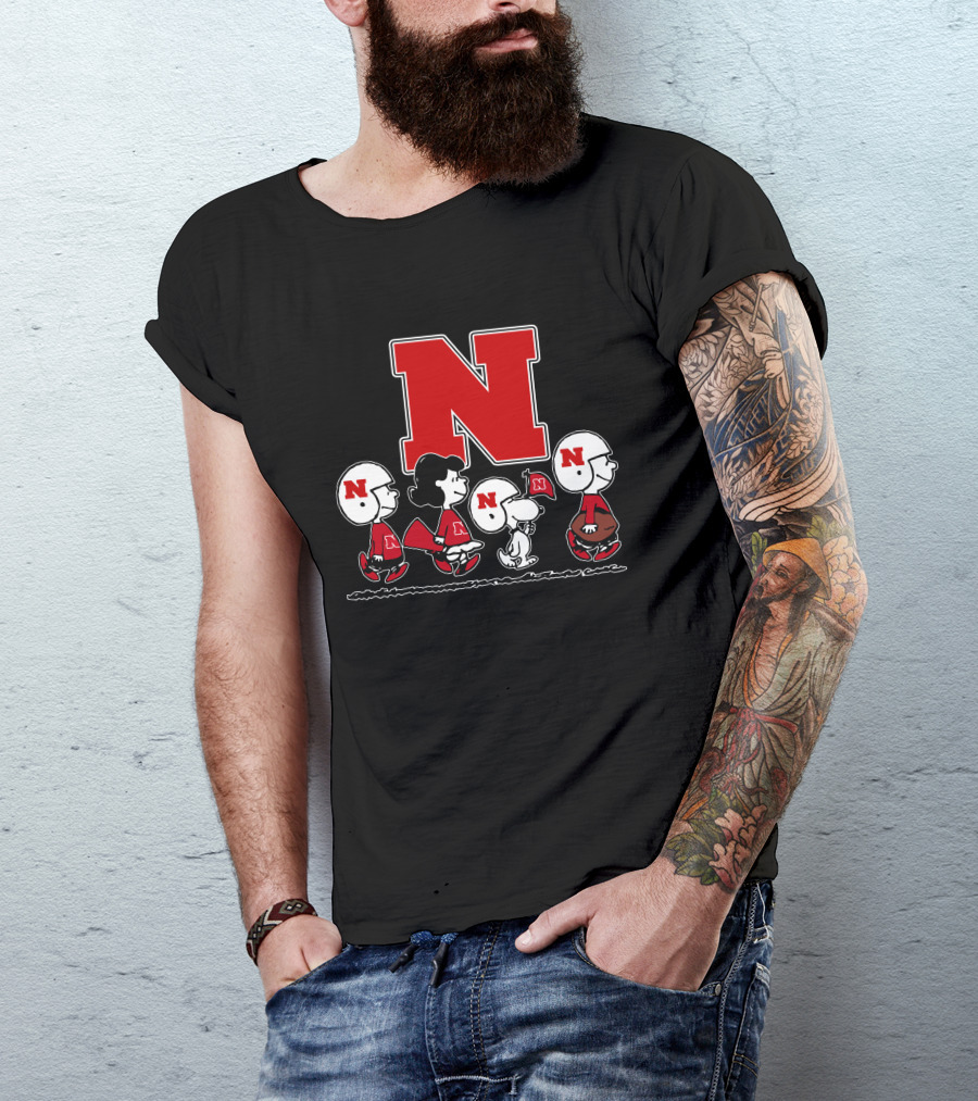 Peanuts Nebraska Cornhuskers Football Marching With Snoopy And Friends T-Shirt