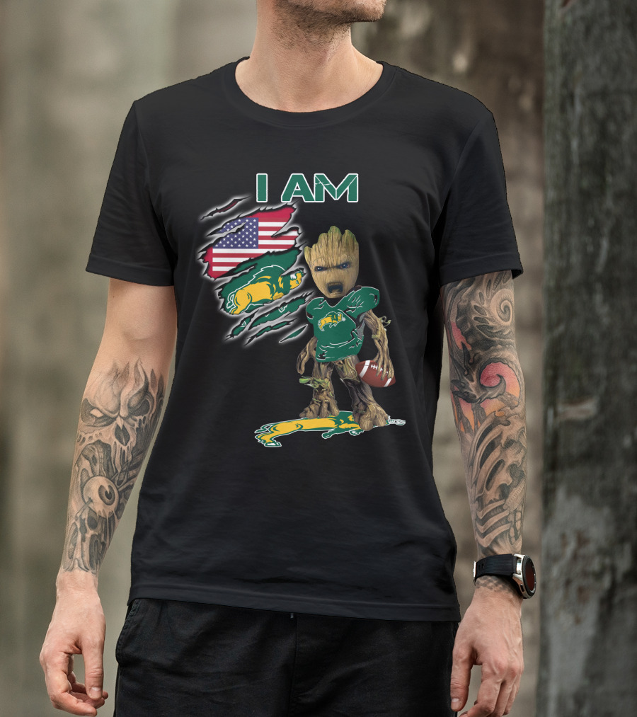 I Am Bison Baby Groot American Flag Football T-Shirt