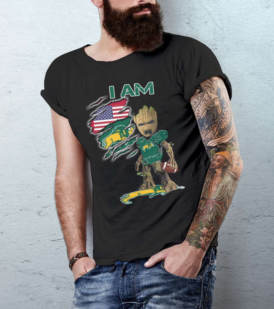 I Am Bison Baby Groot American Flag Football T-Shirt
