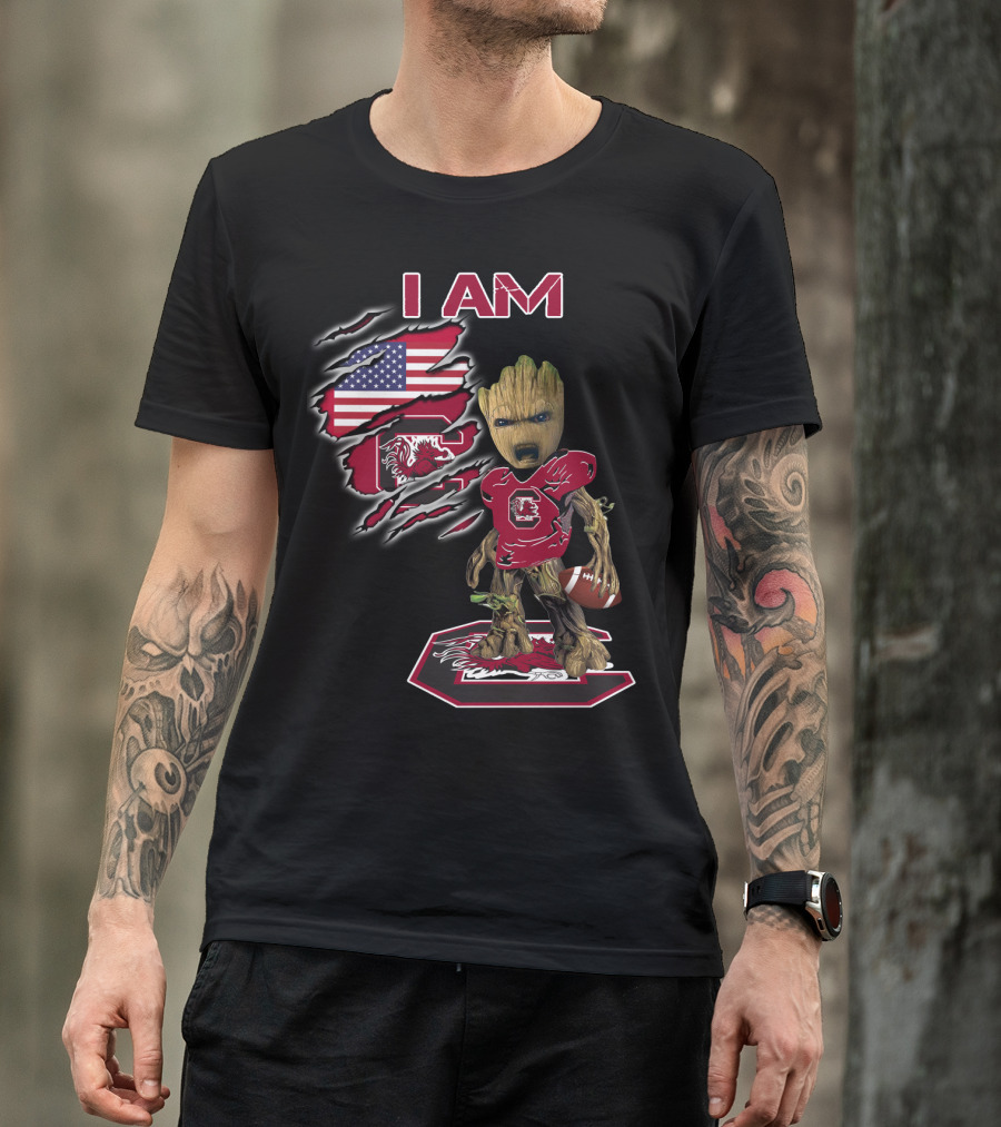 I Am Baby Groot Gamecocks Football Usa Flag T-Shirt