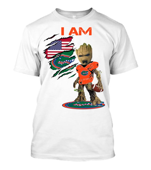 I Am Gators Baby Groot Football USA Flag T-Shirt