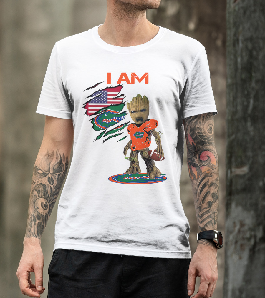 I Am Gators Baby Groot Football USA Flag T-Shirt