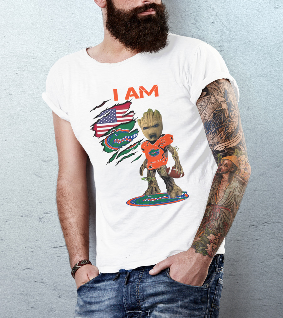 I Am Gators Baby Groot Football USA Flag T-Shirt