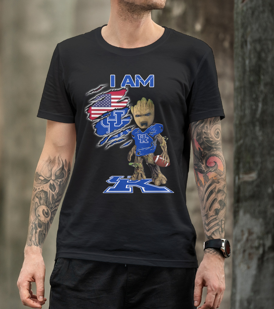 I Am Kentucky Uk Baby Groot American Flag Football Uk Wildcats Fan T-Shirt