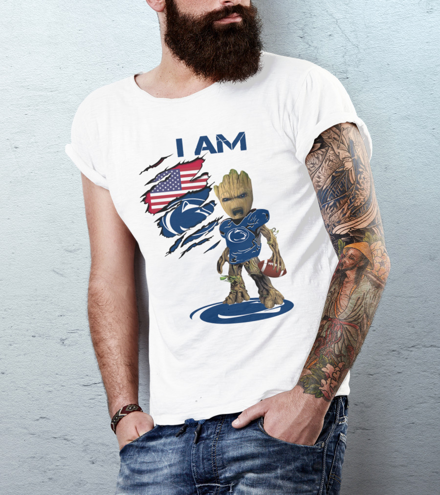 I AM Baby Groot Penn State Football American Flag T-Shirt