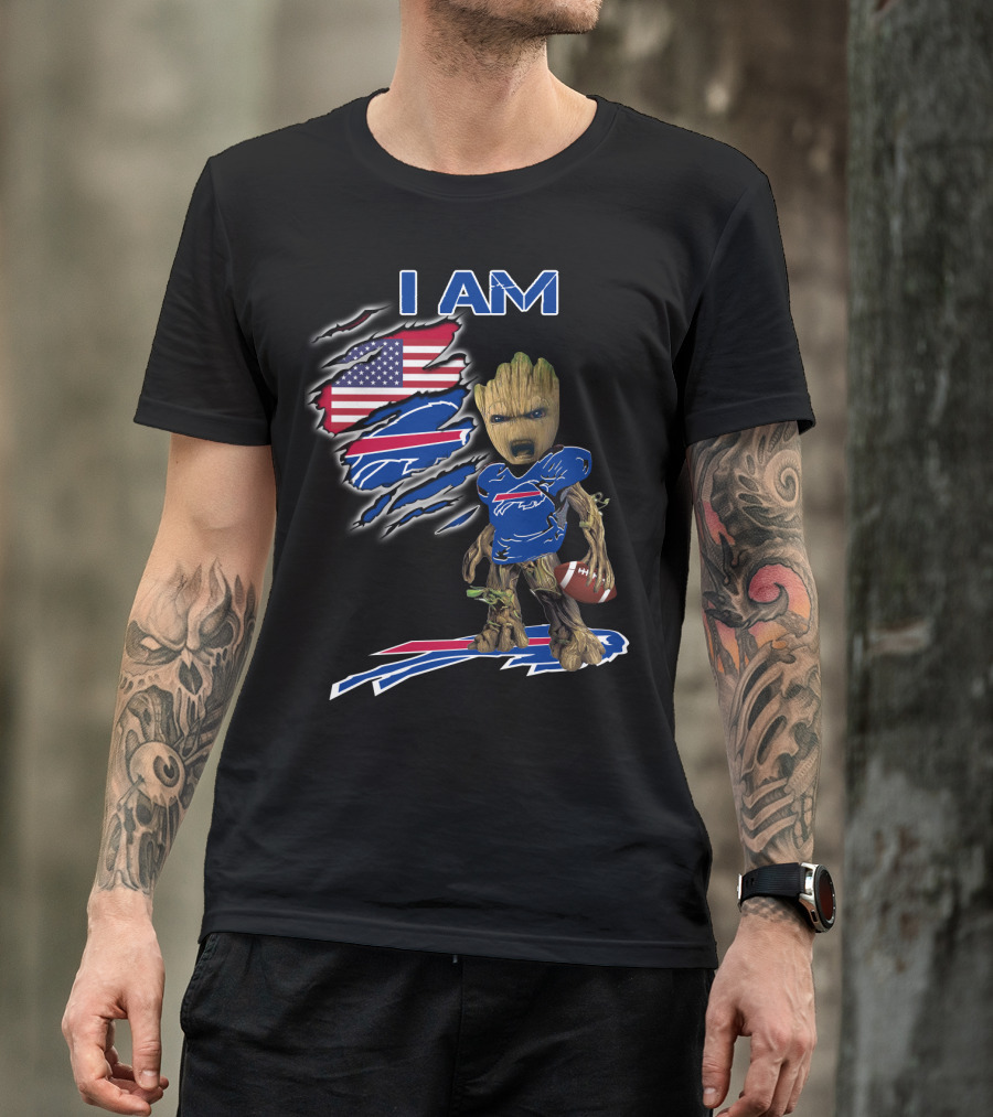 I Am Groot Buffalo Bills American Flag Football T-Shirt