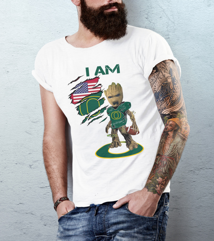 I Am Groot Baby Football Groot American Flag Duck T-Shirt