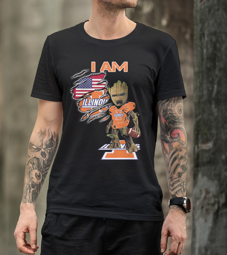 I Am Groot Illinois Football Usa Flag T-Shirt