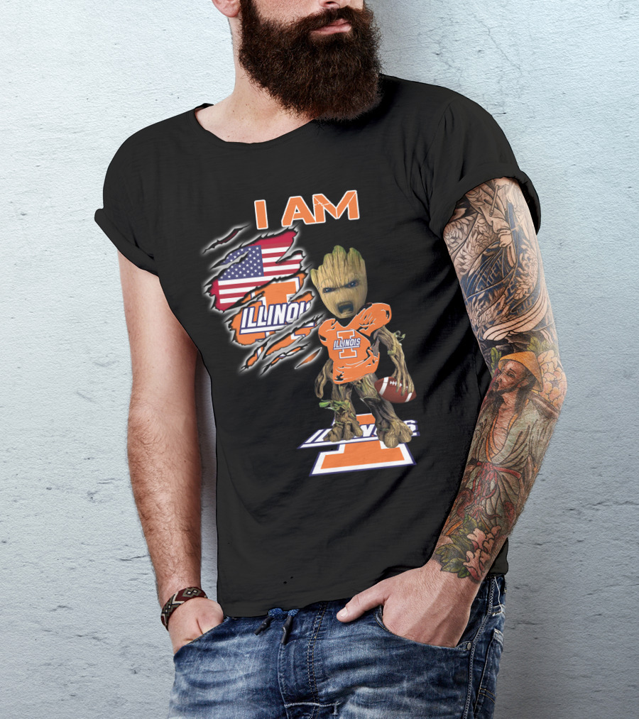 I Am Groot Illinois Football Usa Flag T-Shirt
