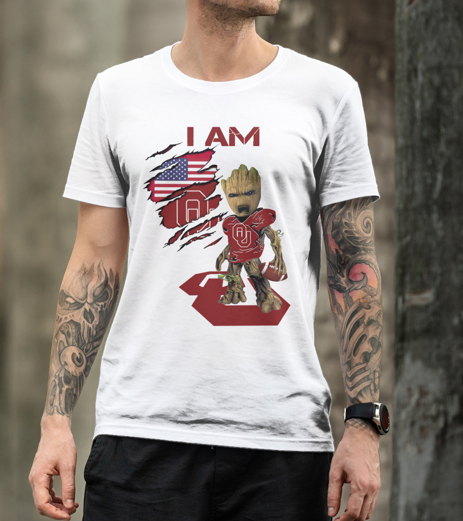 I AM Sooners Baby Groot Football USA Flag T-Shirt
