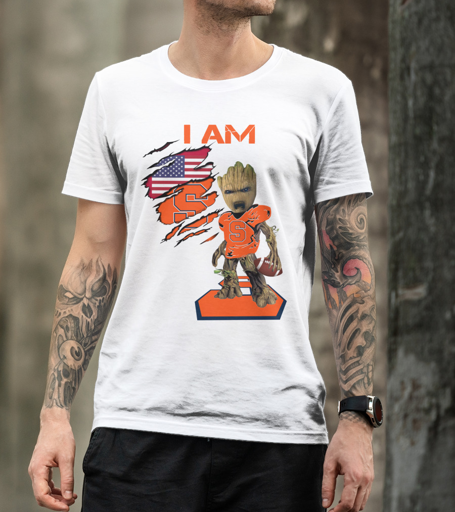 I AM Baby Groot Syracuse Football American Flag T-Shirt