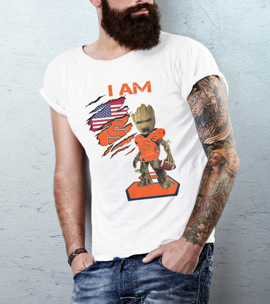 I AM Baby Groot Syracuse Football American Flag T-Shirt