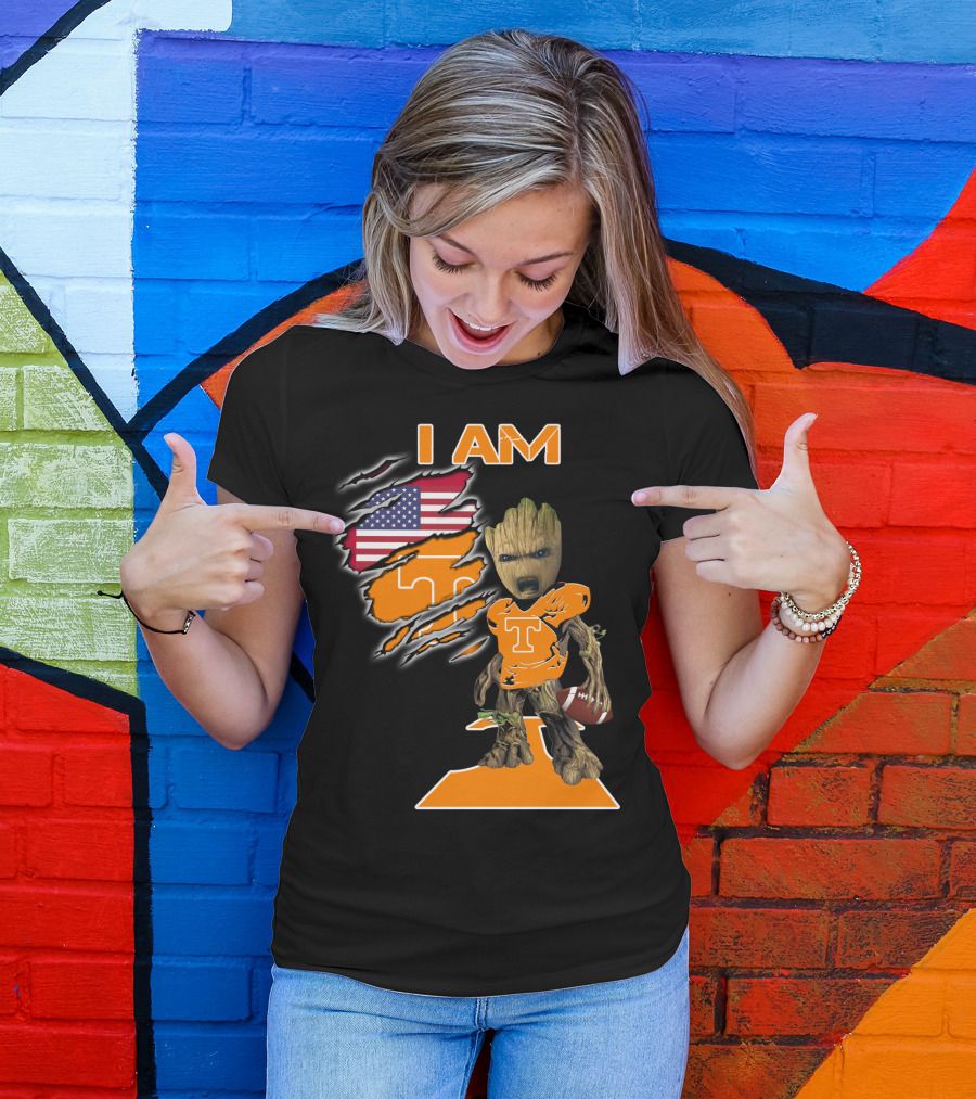 I Am Groot Tennessee Football T-Shirt American Flag T-Shirt