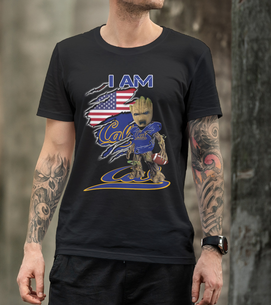 I AM Cal Baby Groot Football USA Flag T-Shirt
