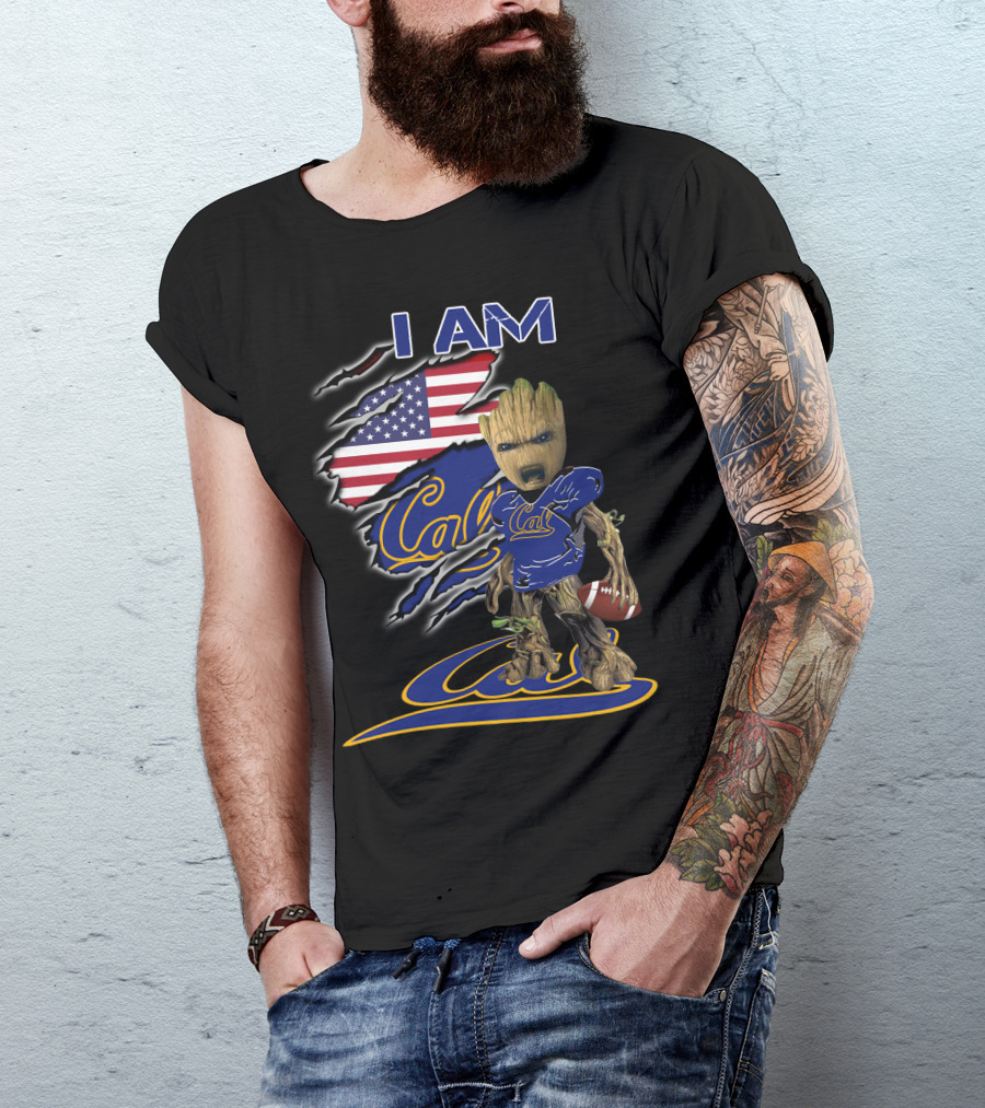 I AM Cal Baby Groot Football USA Flag T-Shirt