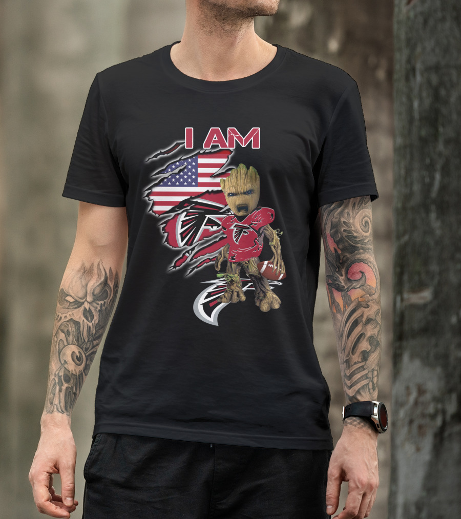 Falcons Baby Groot I Am American Flag Football Combo T-Shirt