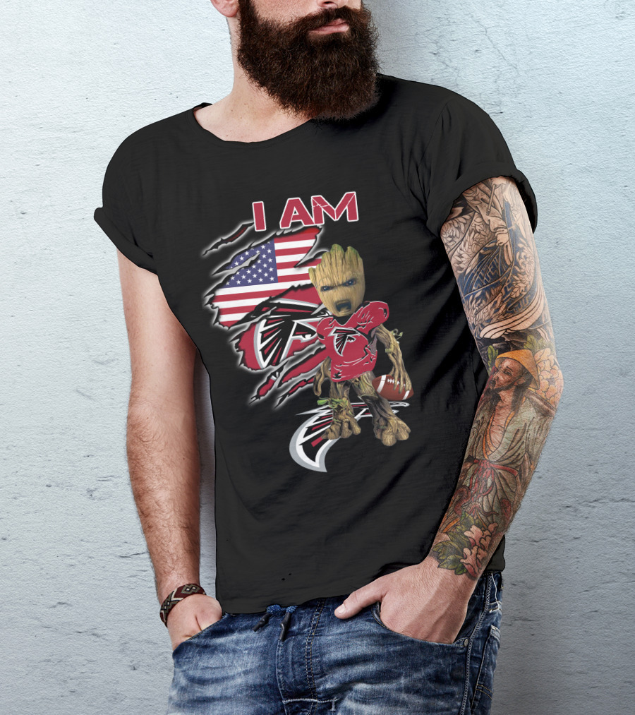 Falcons Baby Groot I Am American Flag Football Combo T-Shirt