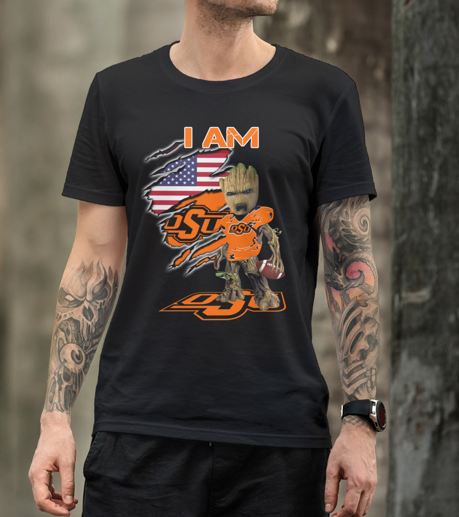 I Am OSU Baby Groot Football American Flag T-Shirt