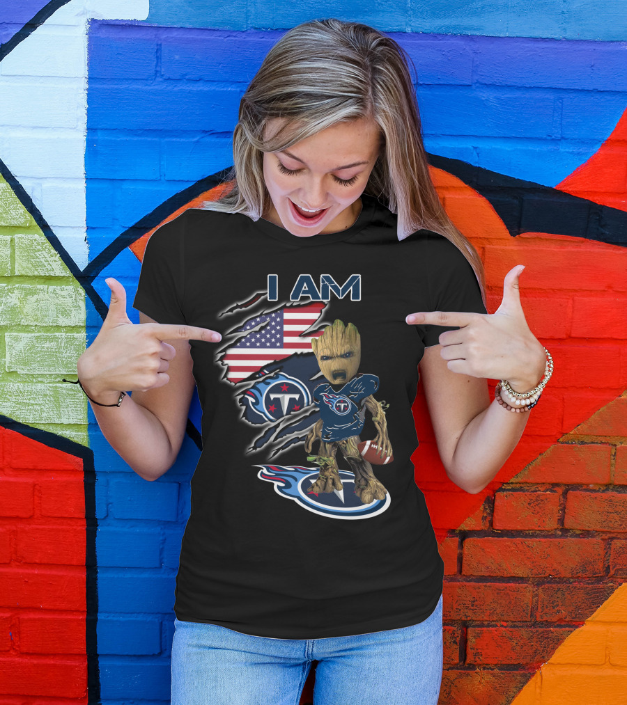 I Am Titans Baby Groot American Flag Football Nfl Crossover T-Shirt