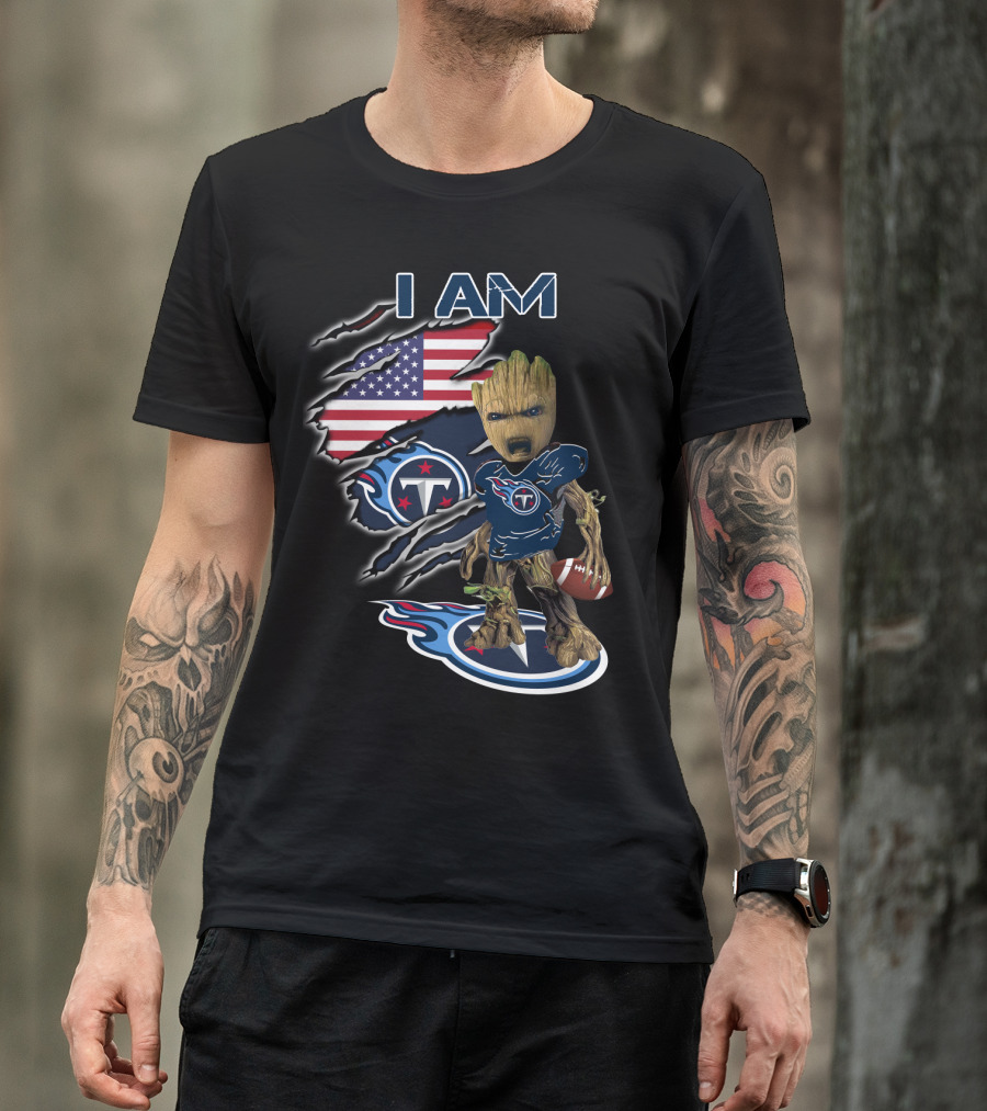 I Am Titans Baby Groot American Flag Football Nfl Crossover T-Shirt