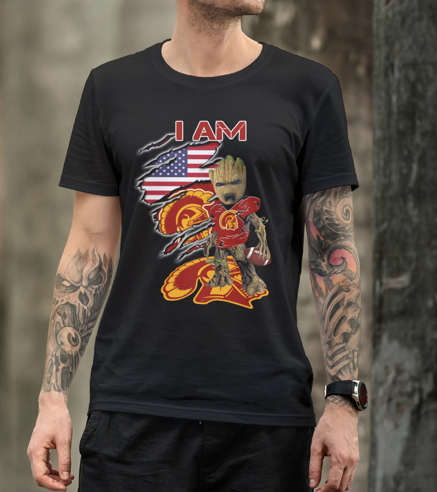 I Am Trojans Baby Groot American Flag Usc Football T-Shirt