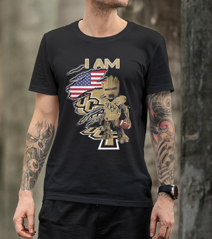 I AM UCF Baby Groot Football American Flag T-Shirt