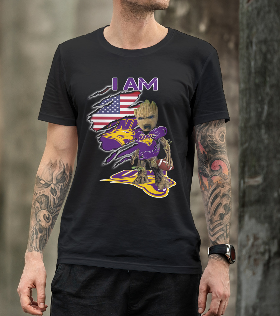 I Am Uni Baby Groot American Flag Football Panthers T-Shirt