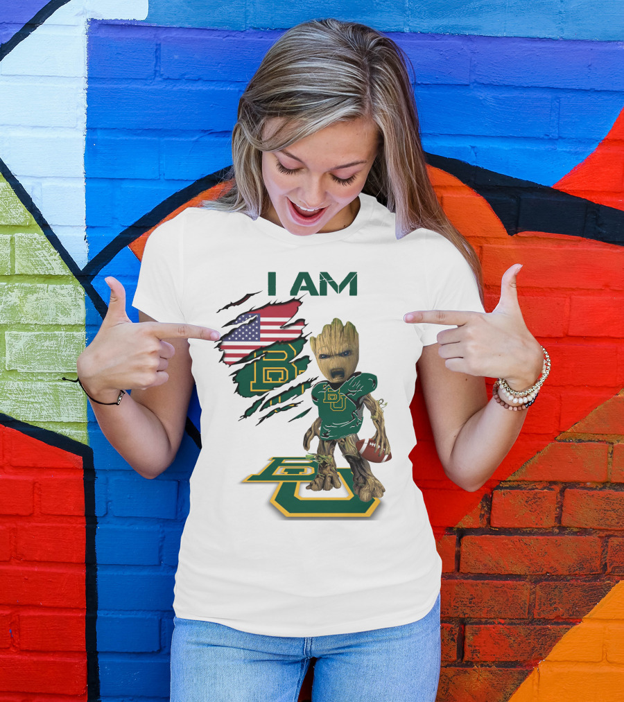 I Am Baylor Baby Groot Football Usa Flag T-Shirt