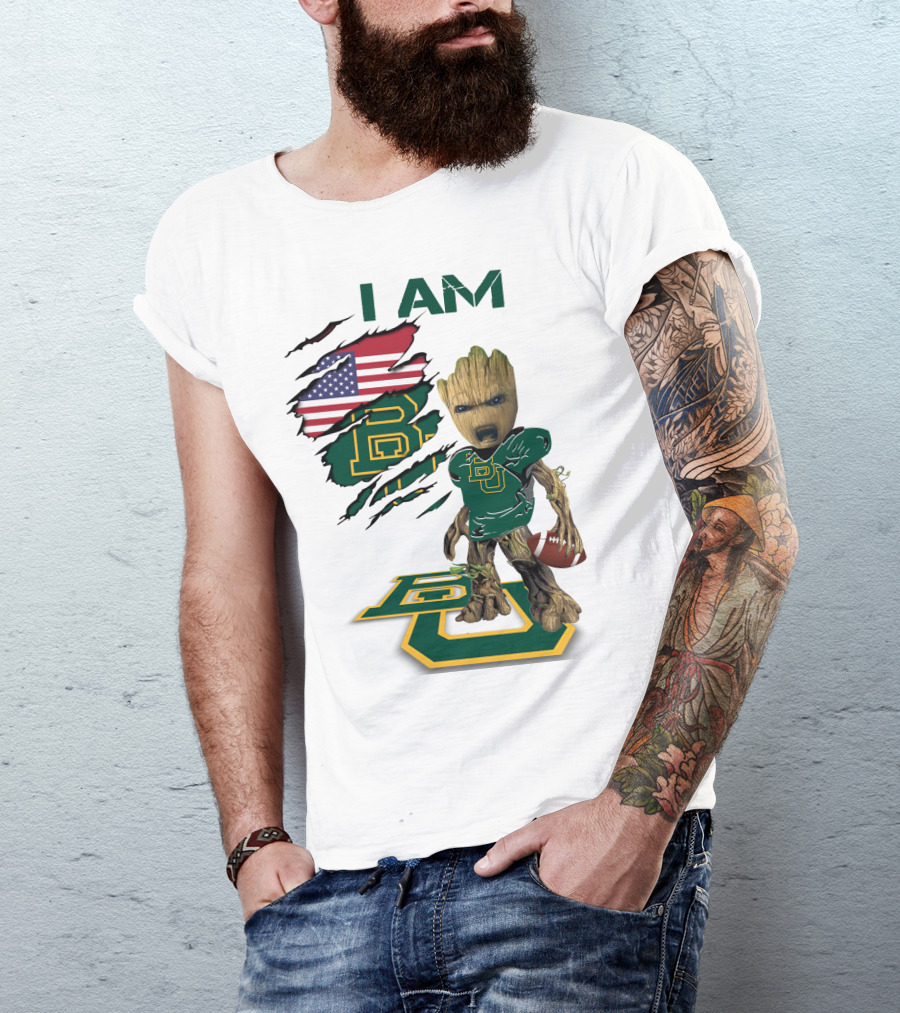 I Am Baylor Baby Groot Football Usa Flag T-Shirt
