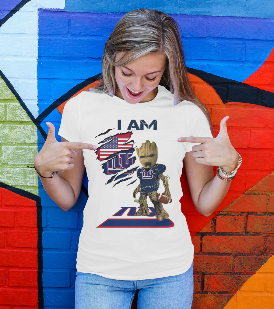 I Am Giants Baby Groot Football USA Flag T-Shirt