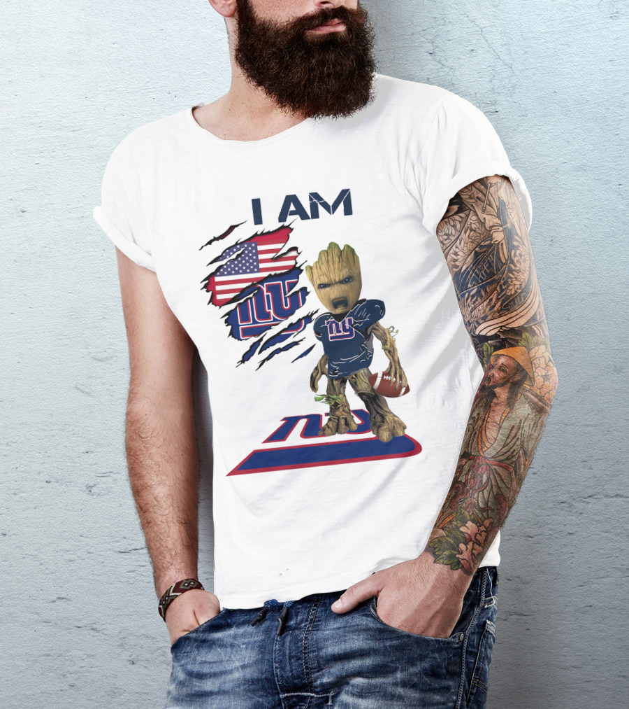 I Am Giants Baby Groot Football USA Flag T-Shirt