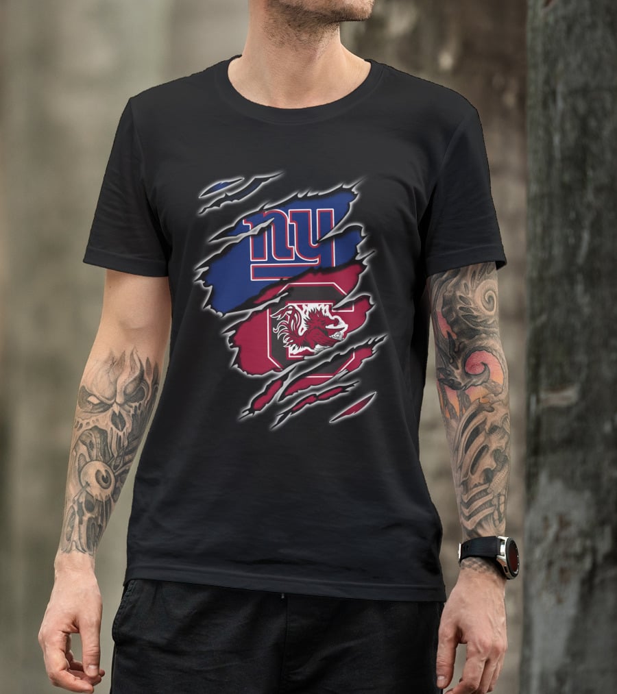 Ny Giants South Carolina Gamecocks Claw Marks Image Logo Mashup T-Shirt
