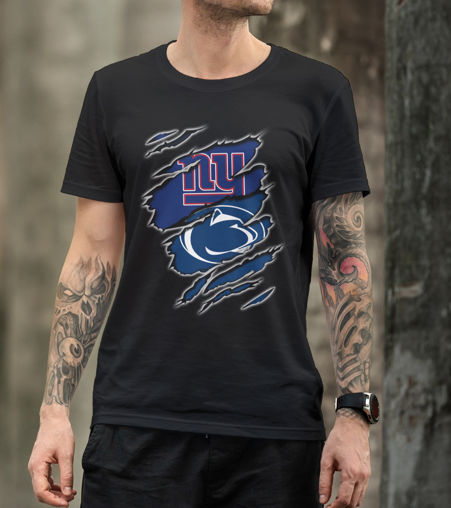 New York Giants Penn State Lions Torn Claw Marks Layered Logos T-Shirt