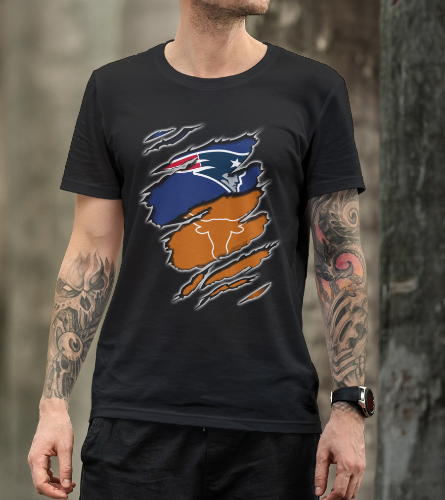 Patriots Longhorns Hybrid Fan Scratch Ripped T-Shirt