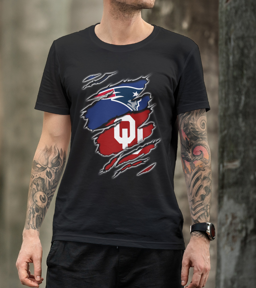 Patriots Sooners Ou Football Fan Gear Oklahoma New England Logo Mashup T-Shirt