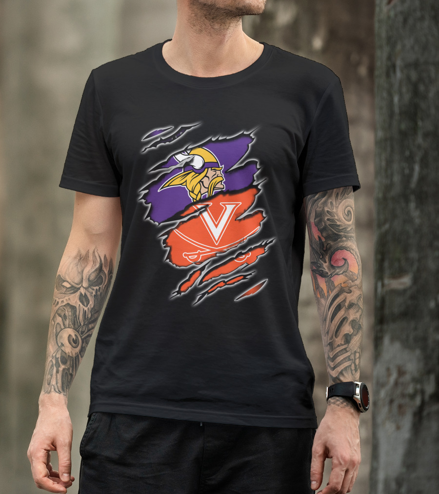 Vikings Cavaliers Minnesota NFL Virginia NCAA Crossover Logo Fusion T-Shirt