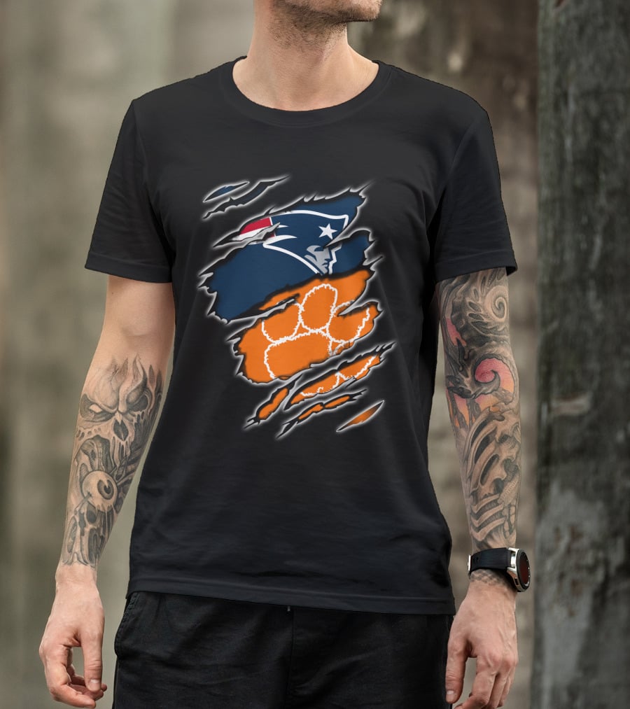 Patriots Clemson Tiger Paw Scratch New England Football Tiger Claw T-Shirt