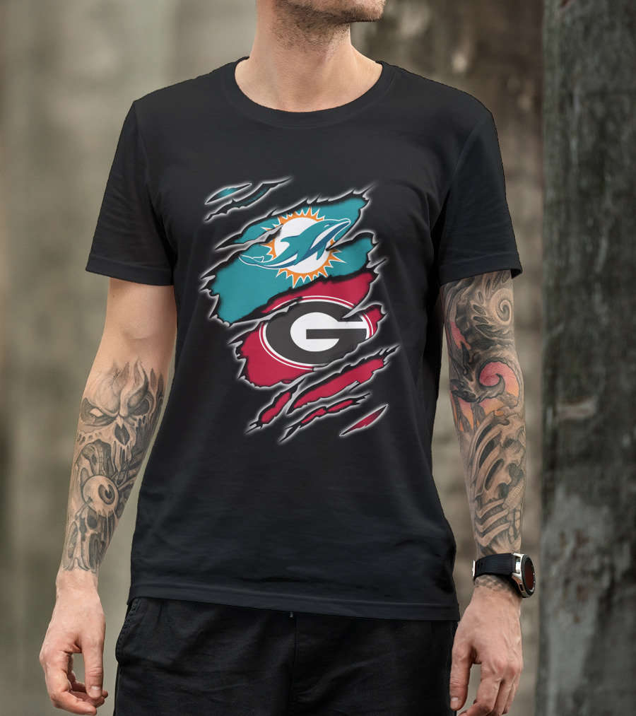 Miami Dolphins Georgia Bulldogs Logo Mashup T-Shirt