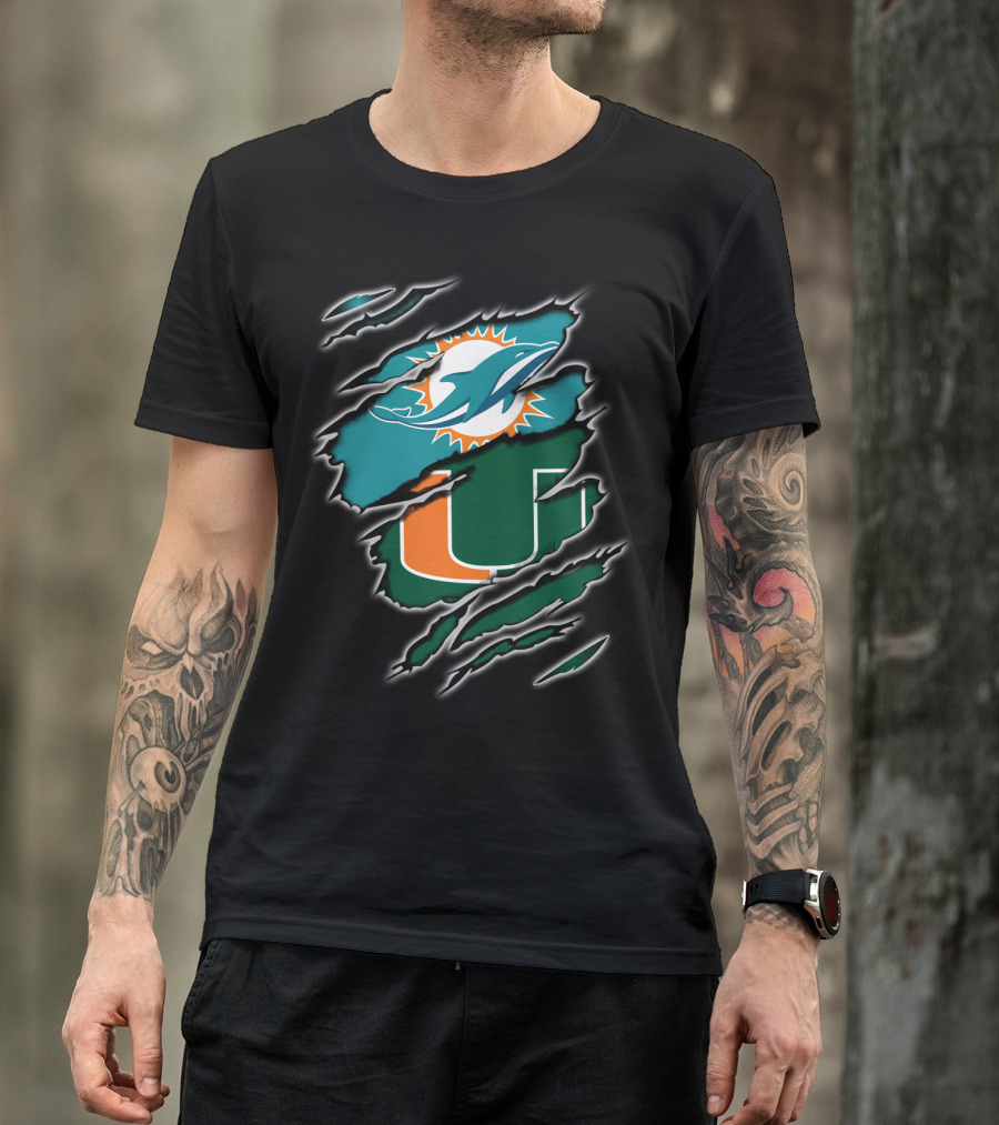 Miami Dolphins Hurricanes Mascot Logo Claw Marks T-Shirt
