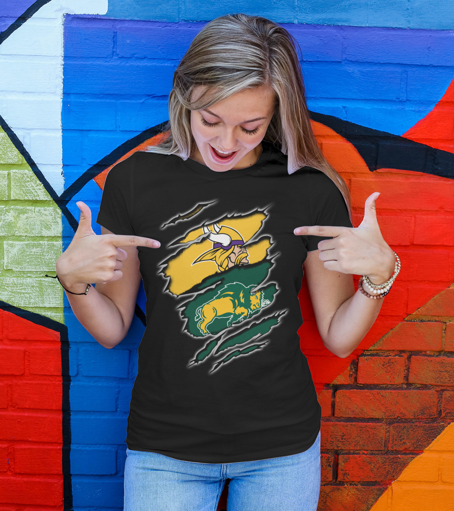 Minnesota Vikings North Dakota State Bison Claw Marks Mashup T-Shirt