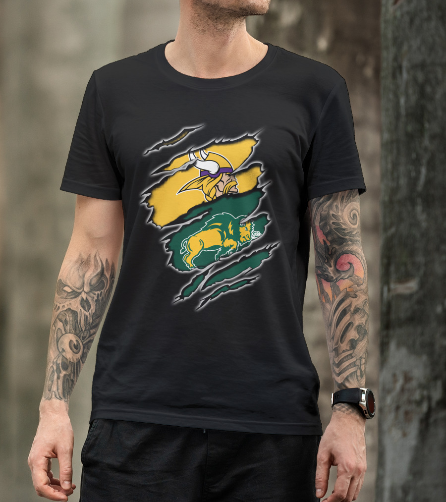 Minnesota Vikings North Dakota State Bison Claw Marks Mashup T-Shirt