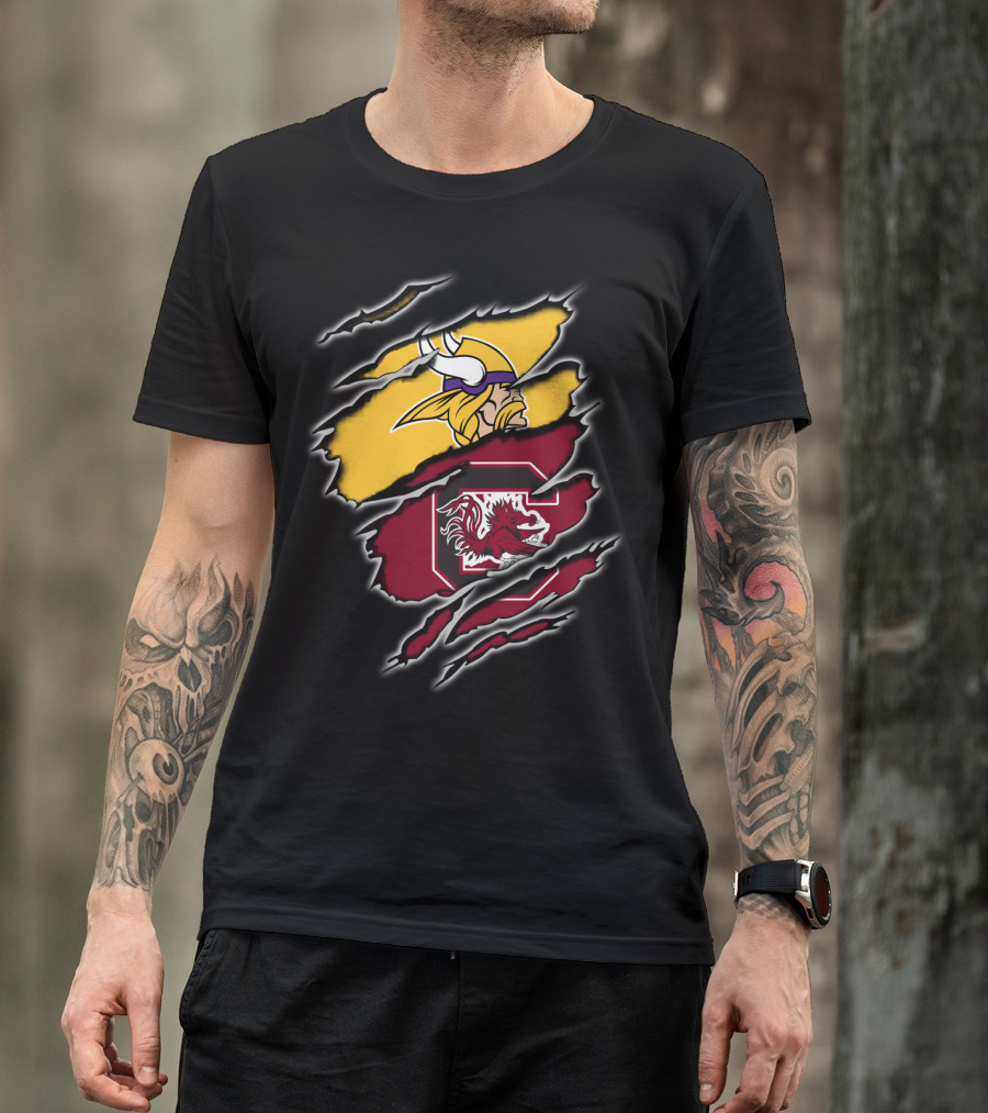 Minnesota Vikings South Carolina Gamecocks Scratched Logo Fusion T-Shirt