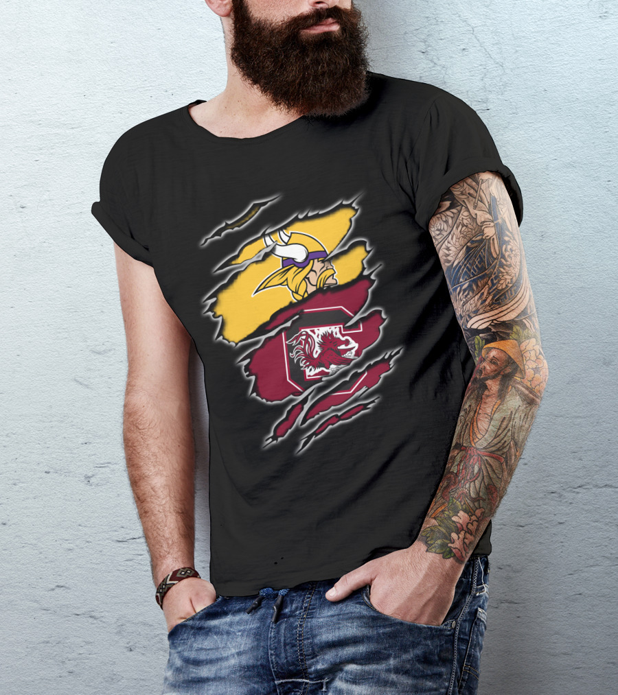 Minnesota Vikings South Carolina Gamecocks Scratched Logo Fusion T-Shirt