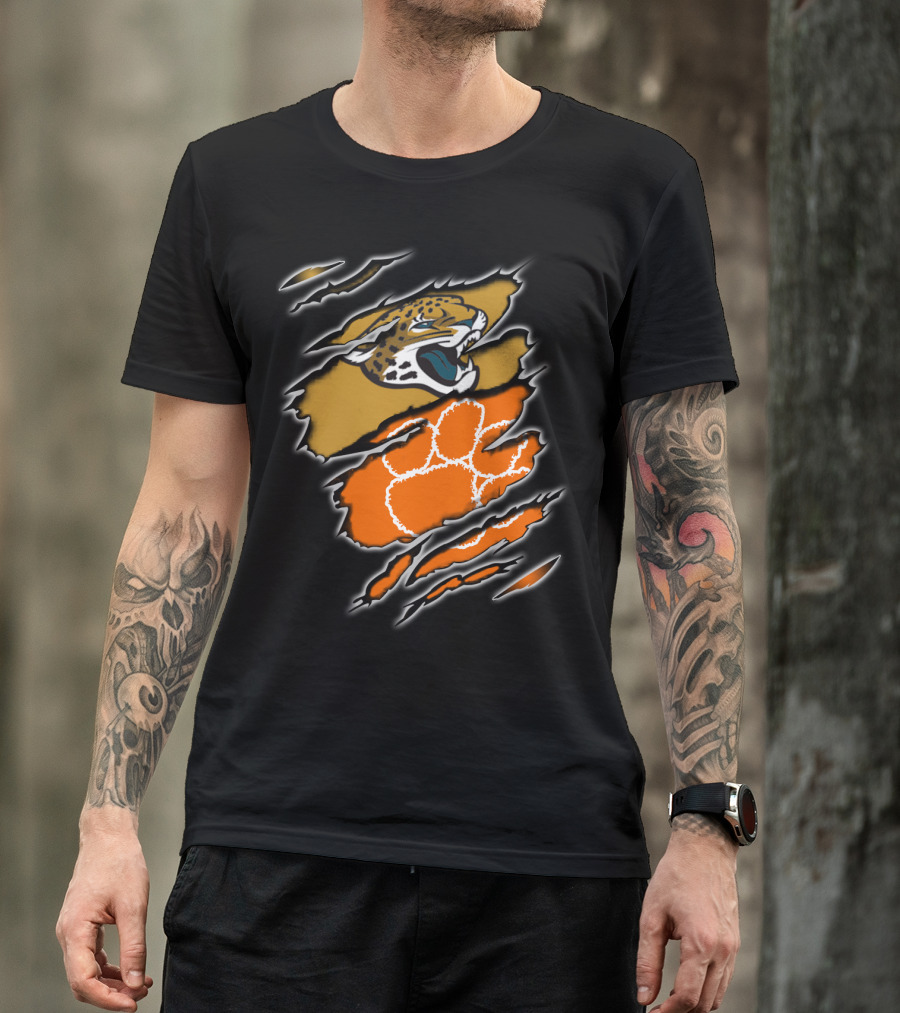 Jaguars Clemson Roaring Feline With Tiger Paw Claw Marks T-Shirt