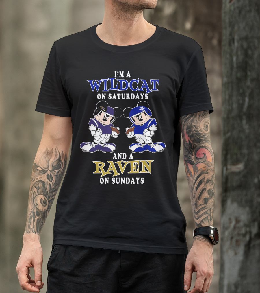 I'm A Wildcat On Saturdays And A Raven On Sundays Mickey Football Characters T-Shirt