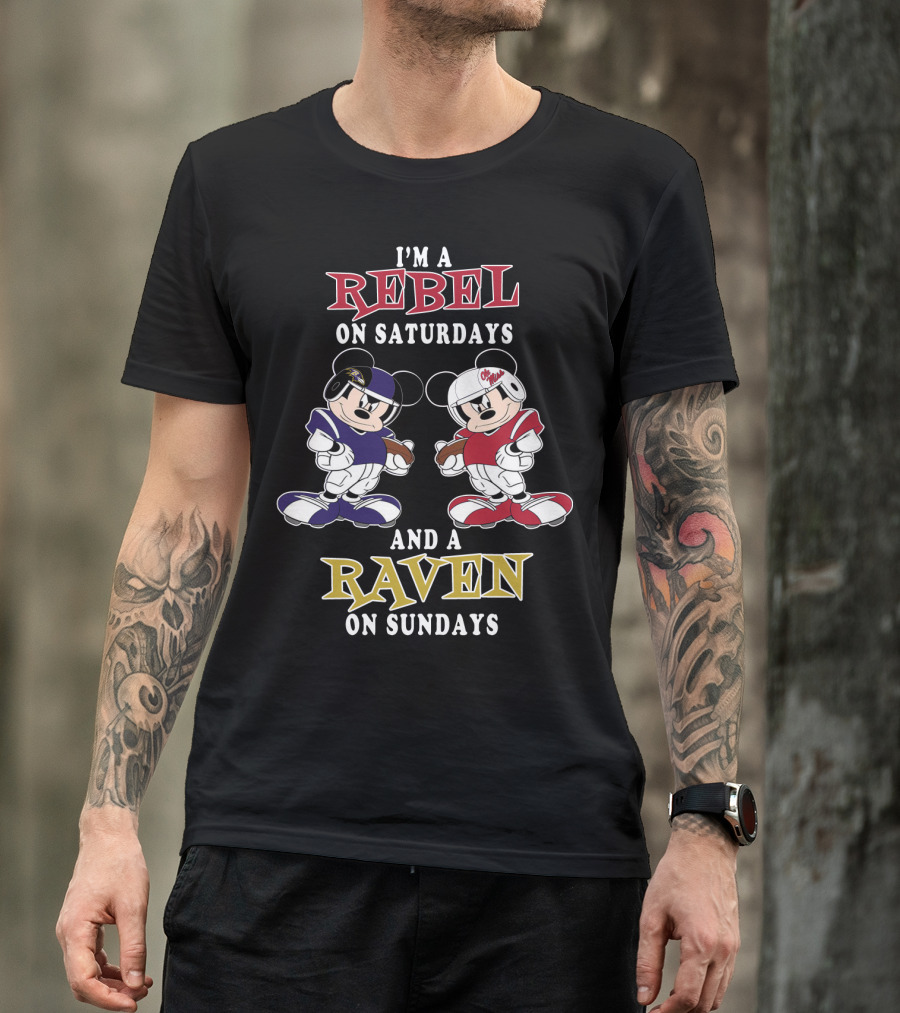 I'm A Rebel On Saturdays And A Raven On Sundays Mickey Football T-Shirt