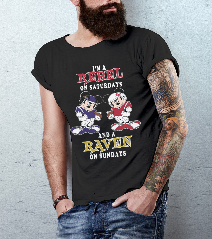 I'm A Rebel On Saturdays And A Raven On Sundays Mickey Football T-Shirt