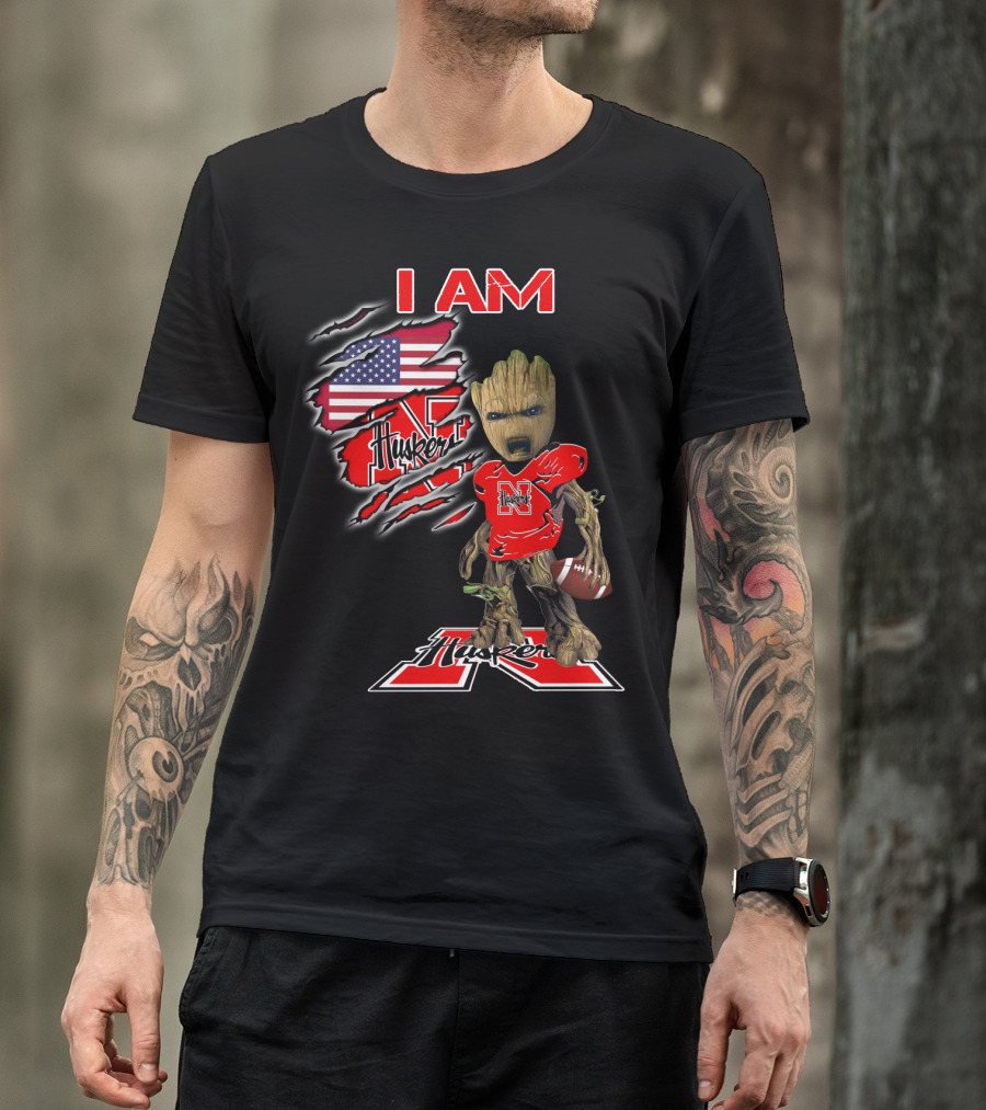 I Am Husker Groot Football Fan American Flag T-Shirt
